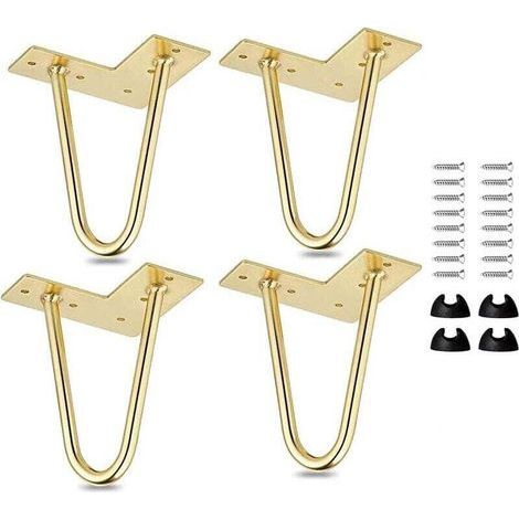 Lot de 4 Pieds de Table Épingle à Cheveux 10 cm Métal Moderne avec Protections et Vis pour Meuble TV et Table Basse (1/4)