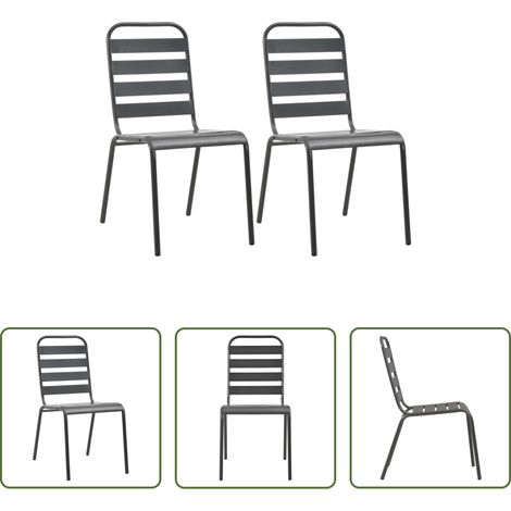 Chaises empilables - Chaises empilables de d'extérieur lot de 2 Acier Gris (1/5)