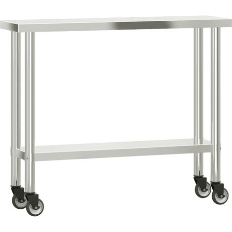 Tavolo da lavoro professionale da cucina con ruote 110 x 30 x 85 cm acciaio inox 020045413