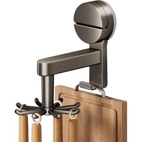 Saugnapf-Haken – Wandmontierbares multifunktionales Aufbewahrungsregal, 360° drehbar, 8 Haken, zur Aufbewahrung von Küchenutensilien, Badzubehör, Wohnmobilbedarf, Schrankorganisation, kompakte Struktu