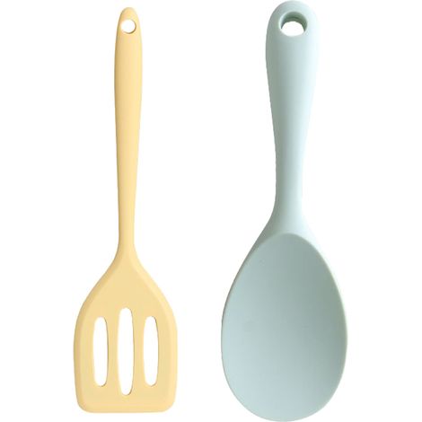 Ustensile De Cuisine En Silicone - Tête En Silicone Résistant À La Chaleur Jusqu'à 230 °C - Poignée En Bois Naturel - Pour Casseroles Et Plats Antiadhésifs - Lot De 2 Pièces (1/5)