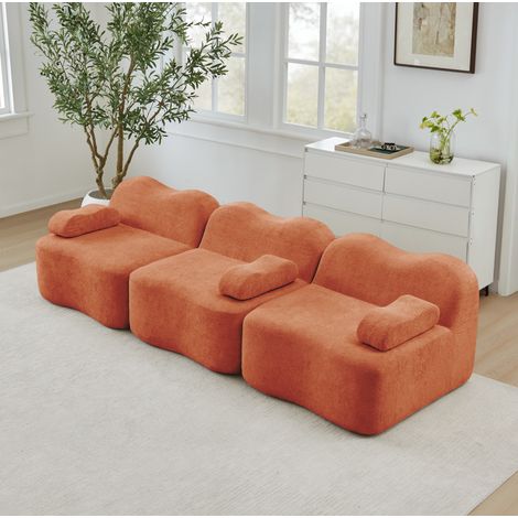 Sofá modular de 3 plazas de terciopelo, espuma 32D, asiento profundo, naranja DESVIAE (1/5)