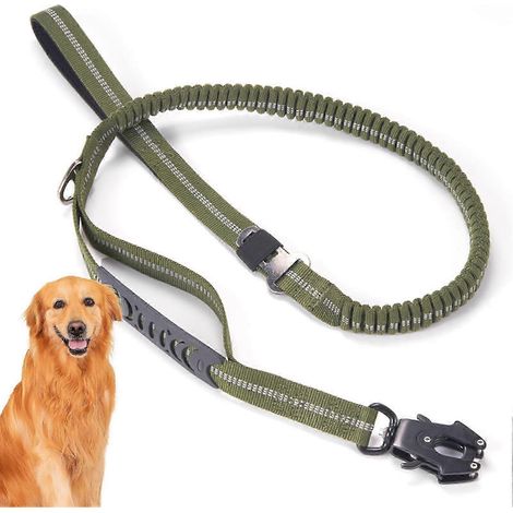 Laisses pour chiens ultra-résistantes avec élastique antichoc et réfléchissant, 1,37 m (4,5 pieds) de long, vert armée, pour toutes les races. (1/5)