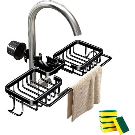 Wasserhahn-Aufbewahrungshalter, Aluminium, Doppelschlitz, Schwarz, für Küchenspüle (1/5)