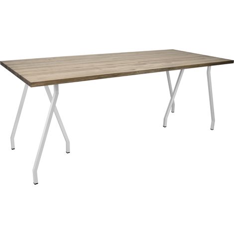 Mesa Caballete 140x80x72cm Blanca en madera maciza de pino acabado vintage estilo industrial (1/5)