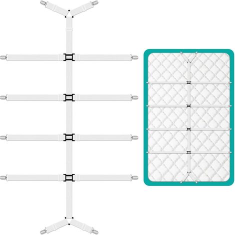 Tendeurs de drap réglables avec clips métalliques, lot de 4, blanc