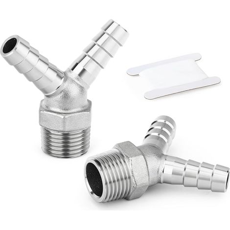 2 Pcs 304 acier inoxydable raccord cannelé en y cannelé, 1/2" BSP 3 voies séparateur adaptateur pour l’eau carburant air (1/5)
