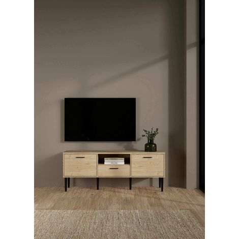 Dmora - Mueble de televisión elie, Aparador de salón, Mueble bajo para TV, Base de pared equipada, 147x40 h57 cm, Roble (1/5)