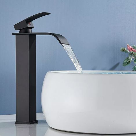 Modern Bathroom Sink Taps Black Waterfall Basin Mixer Tap Brass Tall Faucet