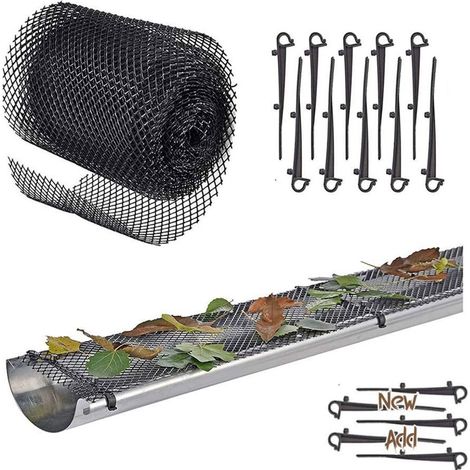 2x Grillages de protection pour gouttière avec 20 clips de fixation，16cm6m (1/4)