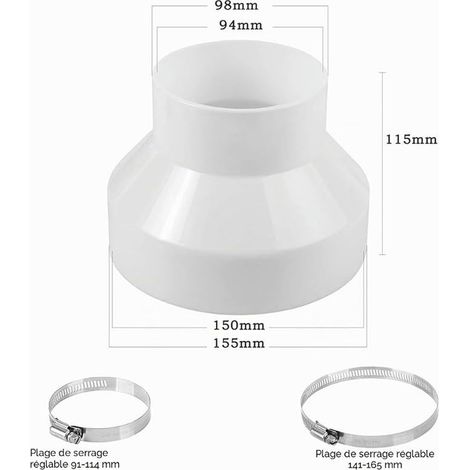 Duct Reducer 150mm to 100mm Duct Reducer Conversion, White