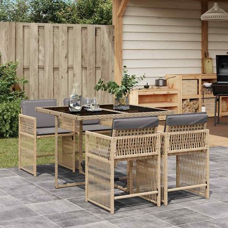 vidaXL 5 Piece Garden Dining Set with Cushions Mix Beige Poly Rattan (1/5)