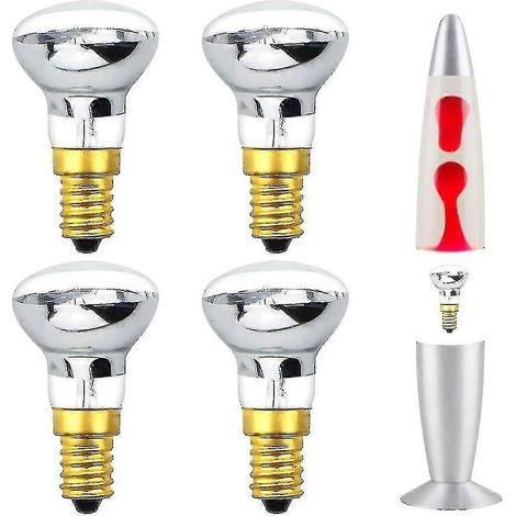 Ampoule Lava 25W E14 R39 à réflecteur, lumière blanc chaud, petit culot à vis Edison, ampoule spot incandescente (lot de 4), classe énergétique : Cwanan