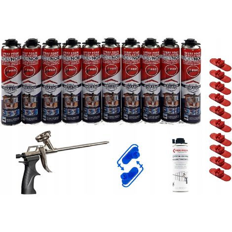 Polynor PRO PUR Schiuma Spray 750 ml - Kit iniziale 24 pezzi, 10 bombolette per isolamento termico di pareti, soffitti e garage