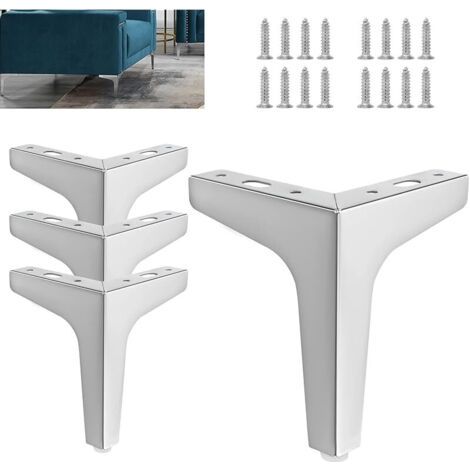 Pair Lot de 4 pieds de meubles triangulaires en métal - 10 cm/15 cm - Pieds de table triangulaires de rechange pour armoire, canapé avec vis (1/5)