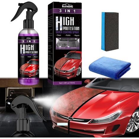 High Protection 3 En 1 Voiture - Spray Revêtement Céramique et Protection Voiture Crystal Coating Spray, Nano Anti-Rayures pour Entretien et Brillance Carrosserie (1/5)