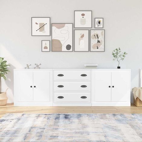 vidaXL Buffets 3 pcs Blanc Bois d'ingénierie (1/5)