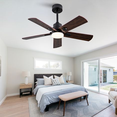 Ventilateur de plafond extérieur noir de 107 cm (42 pouces) avec lumière et télécommande, ventilateur à 5 pales à intensité variable pour patios, ventilateur de plafond noir avec lumière pour chambre, (1/5)