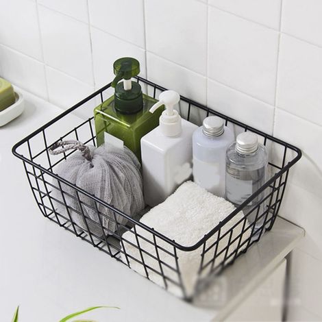 Panier en fil de fer ajouré, aéré et multifonctionnel, grand panier de rangement pour sous-vêtements, goûters, fruits et jouets, noir (1/5)