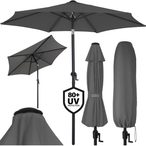 Kingsleeve Ombrellone pieghevole con manovella 200 cm con protezione UV 80+ con copertura protettiva alluminio rotondo 2m balcone terrazza giardino mercato Antracite
