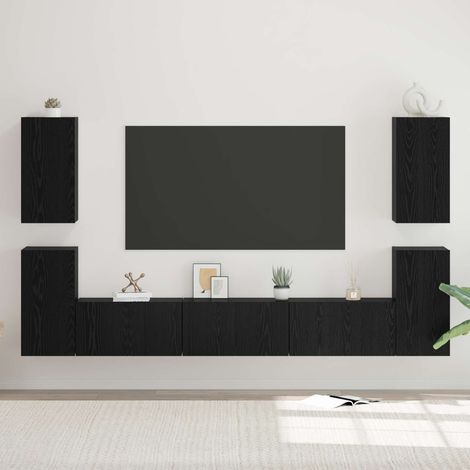 TV-Schrankset Wandmontiert Schwarz Eichen-Optik Holzwerkstoff