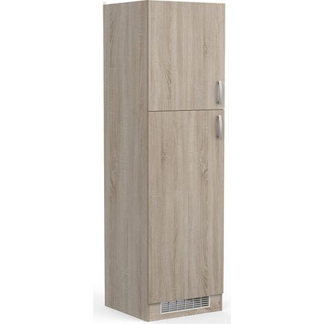 Colonne de cuisine 2 portes 60 cm – Mélaminé 100% – Dimensions L. 60 x l. 60 x H. 207 cm – Pour réfrigérateur intégré – Demeyere
