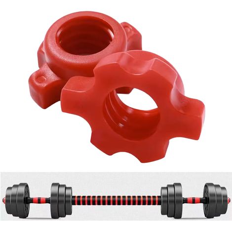 2 Pièces Écrous d'Haltères Rouges à Verrouillage par Pivot, Antidérapants et Stables pour Entraînement Fitness et Musculation (1/5)