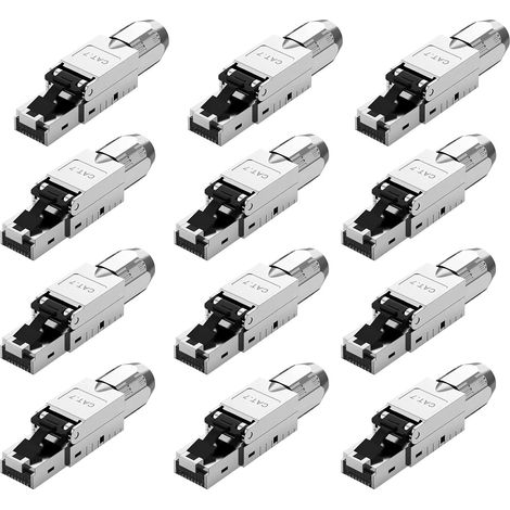 12x CAT 7 RJ45 Stecker Netzwerkstecker für starre LAN Kabel Verlegekabel Ethernet, lan stecker cat 7 werkzeuglos LSA,vollgeschirmt STP, 10 Gbit/s, AWG 22-24 (1/5)