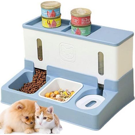 Distributeur Automatique d'eau Gravité,Distributeur Croquette Automatique,Fontaine à Eau pour Chat Et Chien,Distributeur Automatique De Nourriture Et d'eau pour Petit Animal Domestique 2 en 1 (1/4)