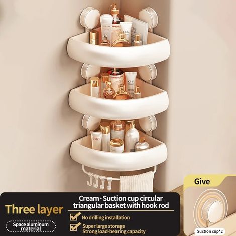 (Étagère à crème à 3 barres) Support de salle de bain à ventouses adhésives sans perçage, étagère de salle de bain, étagère de toilette suspendue en aluminium, organisateur de salle de bain à accroche (1/5)
