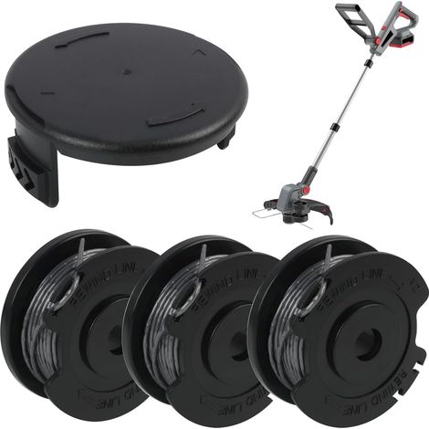 Lot de 3 bobines de débroussailleuse F016800569 et cache-bobine de rechange F016F05320 compatibles avec les modèles Bosch EasyGrassCut – Ligne de débroussailleuse durable et couvercle pour (1/5)