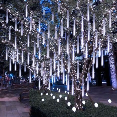 Guirlande lumineuse LED Météore Pluie Lumière 30 cm 8 Tubes Décoration pour Intérieur Sapins Noël Balcon Fête Mariage Blanc Froid