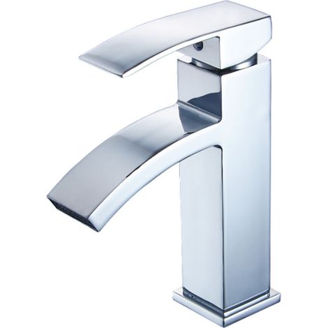 Robinet de salle de bains Mitigeur lavabo Robinet d'evier cascade chrome contemporain Monocommande (1/5)