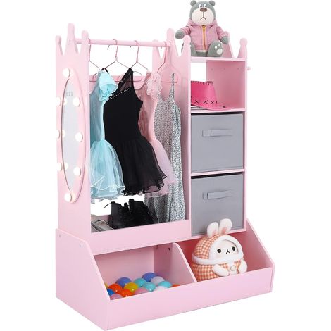 Penderie rose pour déguisements enfants avec miroir lumineux et bac de rangement (1/5)