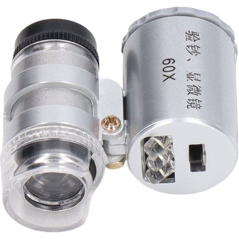 Microscope de poche grossissant 60x avec mise au point réglable et lumière LED pour l'observation (1/5)