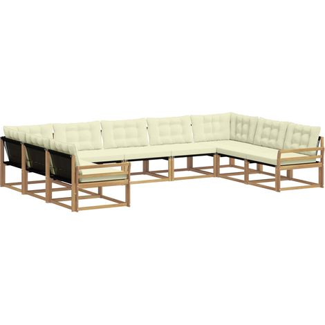 Conjunto de sofás de exterior 9 uds. 9 plaza Blanco y Crema vidaXL (1/5)