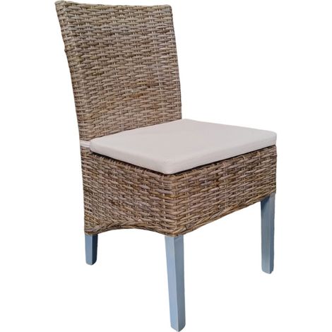 Chaise en kubu naturel tressé et pieds bois gris clair – BORA BORA 2 (1/5)