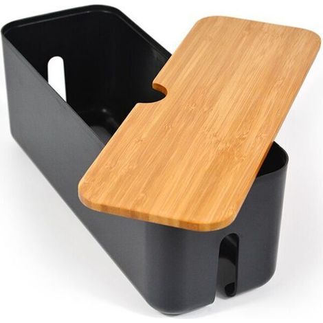 Boîte de Gestion des Câbles Couvercle en Bois Boîte de Rangement de Cordon pour Couvrir Et Cacher Les Fils de Ordinateur, Noir