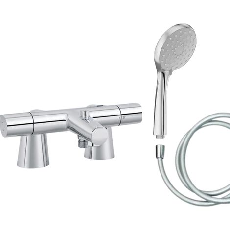 Mitigeur baignoire JACOB DELAFON Simone + pommeau de douche Awaken + flexible de douche lisse + colonnettes (1/5)