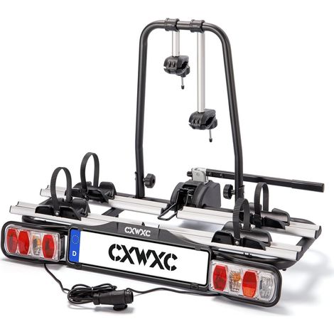 Porte vélo électrique pour attelage de remorque 2 vélos, Charge utile maximale 60 kg, Porte-vélos d'attelage de remorque avec feu arrière (Noir) (1/5)