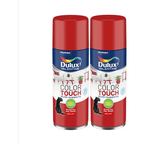 Lot de 2 - Peinture aérosol Color Touch Multi-Supports - Brillant Rouge Feu 400 ml - Dulux Valentine