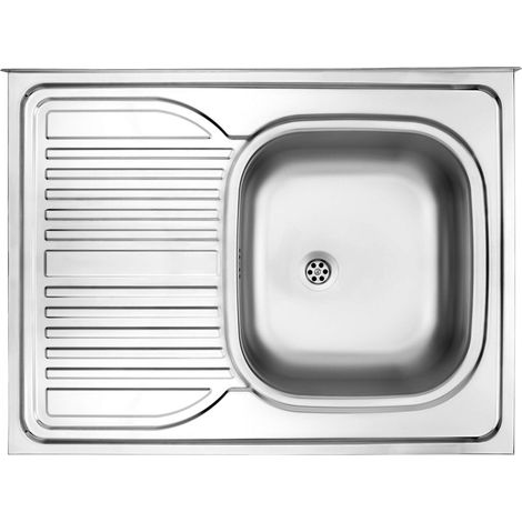 Lavello cucina da appoggio in acciaio inox con 1 vasca e gocciolatoio sinistro 80x60 cm finitura satinato - Tavo