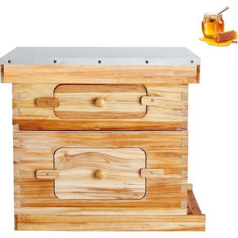 Mophorn Colmena de Abejas de 20 Marcos de Madera de Cedro con Recubrimiento de Cera, Incluye 1 Caja Profunda y 1 Mediana, Bases de Ventanas Acrílicas Transparentes para Apicultores Novatos (1/5)