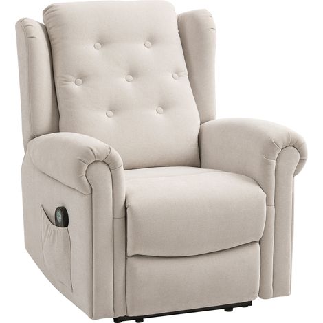 Fauteuil massant chauffant inclinable GUILIO aspect lin beige (1/5)