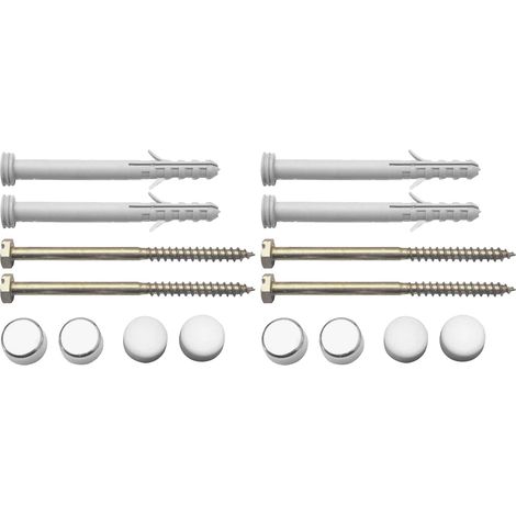 Kit de fixation WC - Lot de 2 - Acier et Plastique - Vis M6 x 85 mm avec caches - Pour installation sanitaire - Blanc et Chromé (1/3)