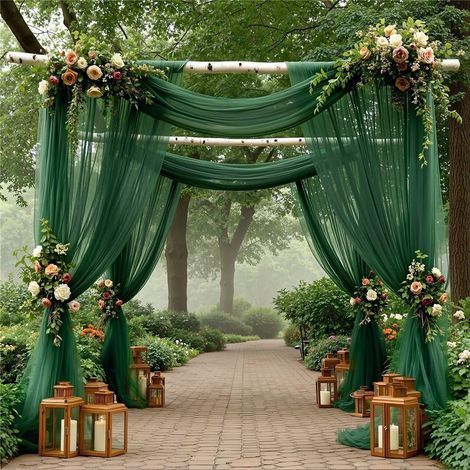 0,75 x 8 m - Arche de Mariage - Rideau en Tulle - pour décoration de Mariage, Photographie, fête, Mariage, Arche de cérémonie - Décoration de Chaise (Vert Foncé) (1/5)