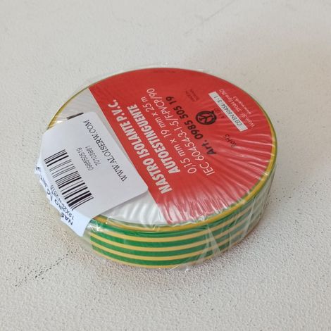 Nastro isolante giallo verde 0,15 x 19mm x 25mt in pvc autoestinguente (1/2)