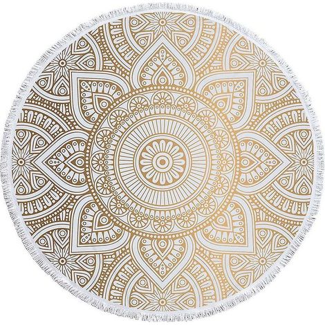 Serviette de plage ronde en microfibre mandala style hippie bohème avec pompons, couverture enveloppante surdimensionnée (1/5)