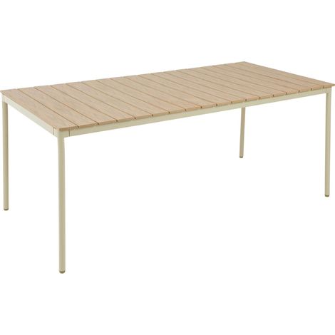 Table de jardin 180x90 cm en métal et bois 8 places crème