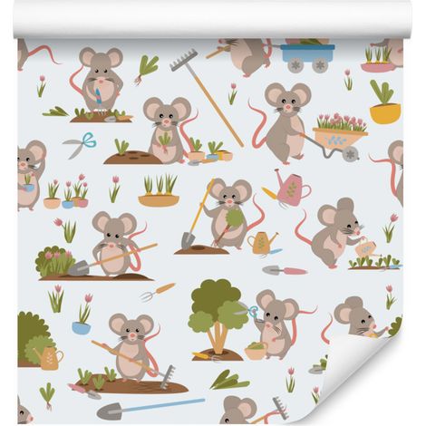 Carta da parati "Topi in giardino" per soggiorno e camera da letto, 50x1000 cm (1/5)